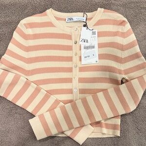 Zara Pink and Cream Striped Cardigan